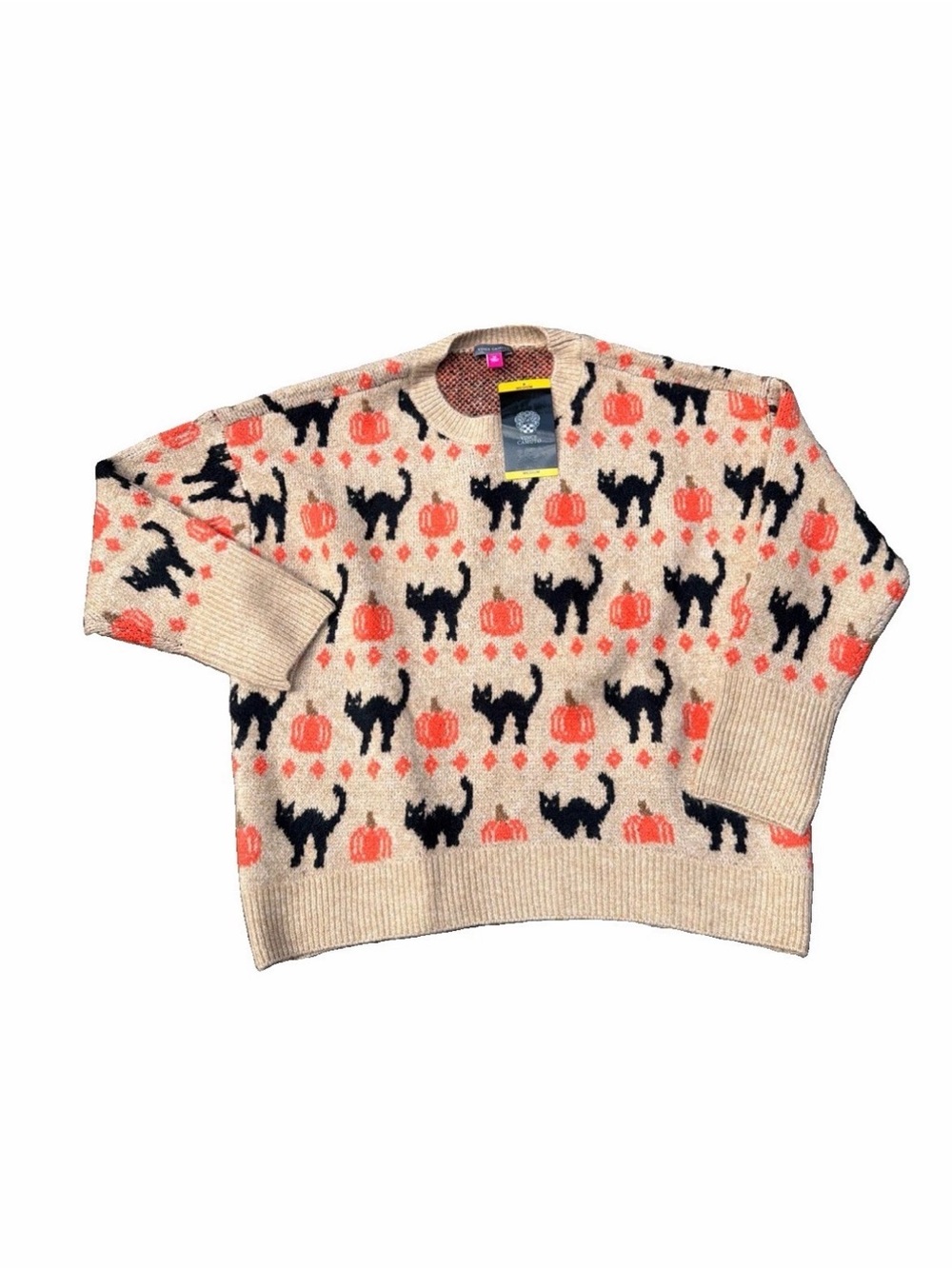 Women’s Vince Camuto sweater Halloween tan orange black new